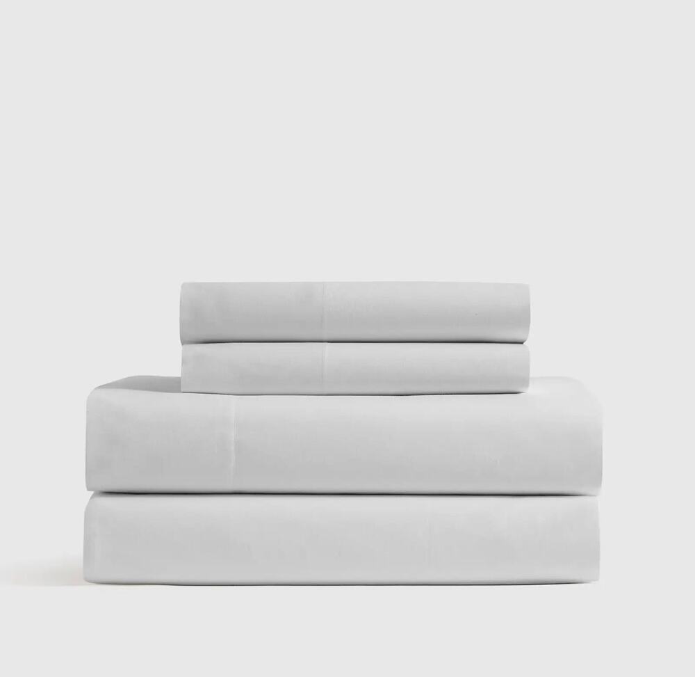 Quince Organic Crisp Percale Cal King 4 piece Sheet Set Ligth Gray NWT
